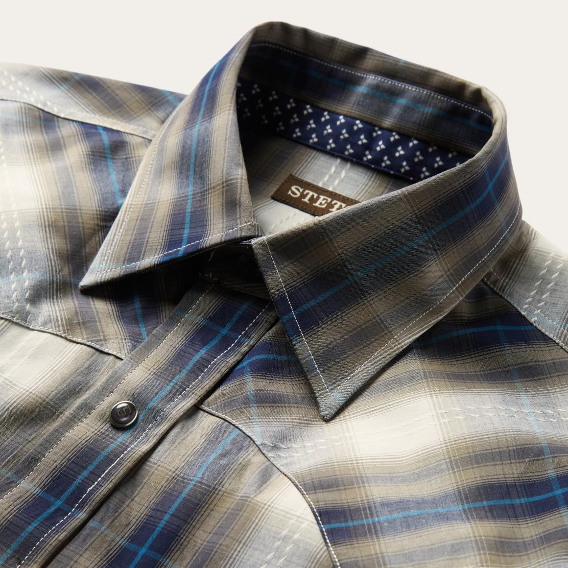 Ranch Plaid Dobby Western Shirt Brown | Men Stetson Western Shirts