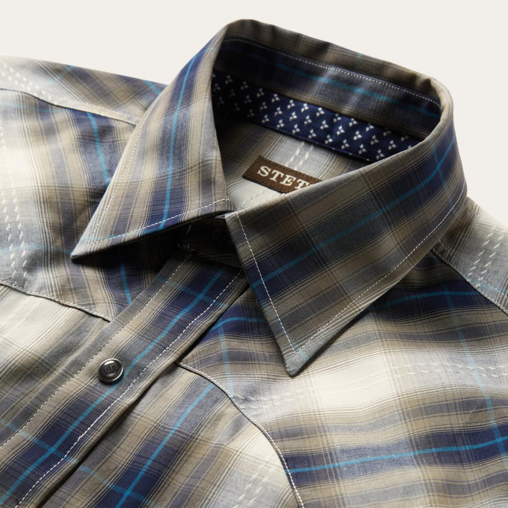 Ranch Plaid Dobby Western Shirt Brown | Men Stetson Western Shirts