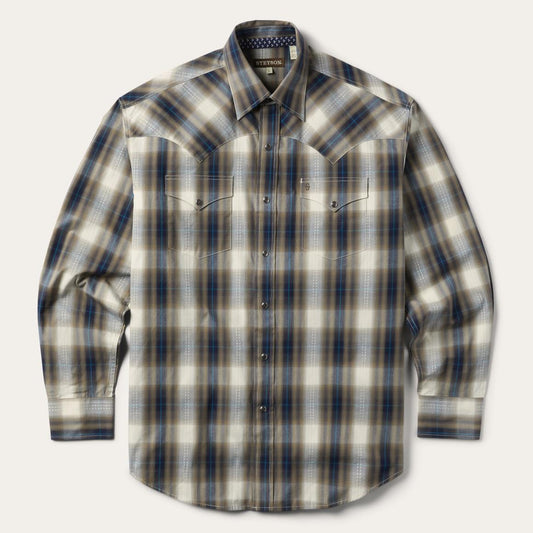 Ranch Plaid Dobby Western Shirt Brown | Men Stetson Western Shirts