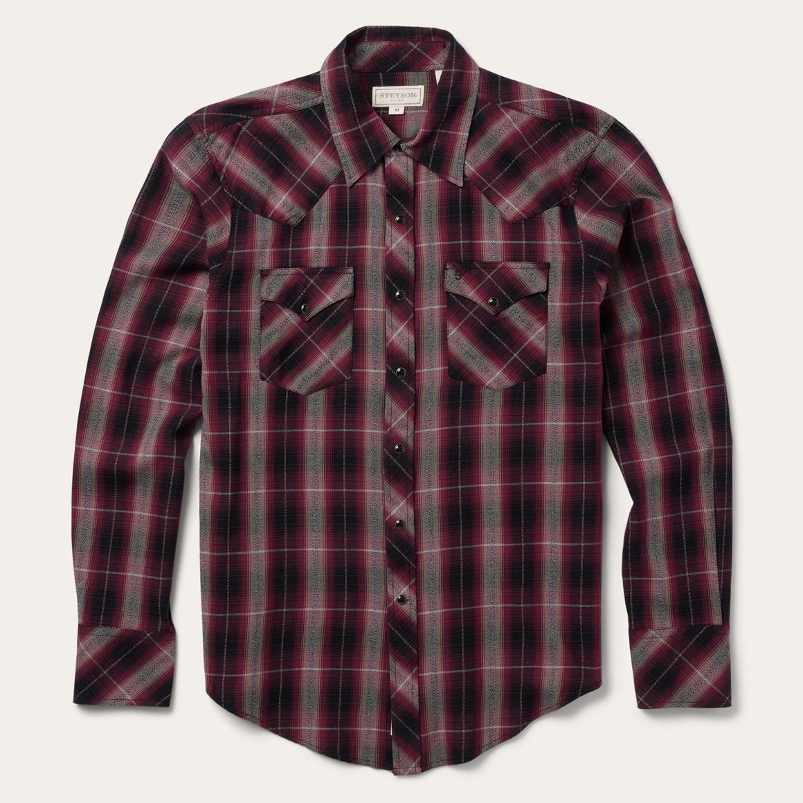Red Marl Plaid Western Shirt Red | Men Stetson Modern Cut