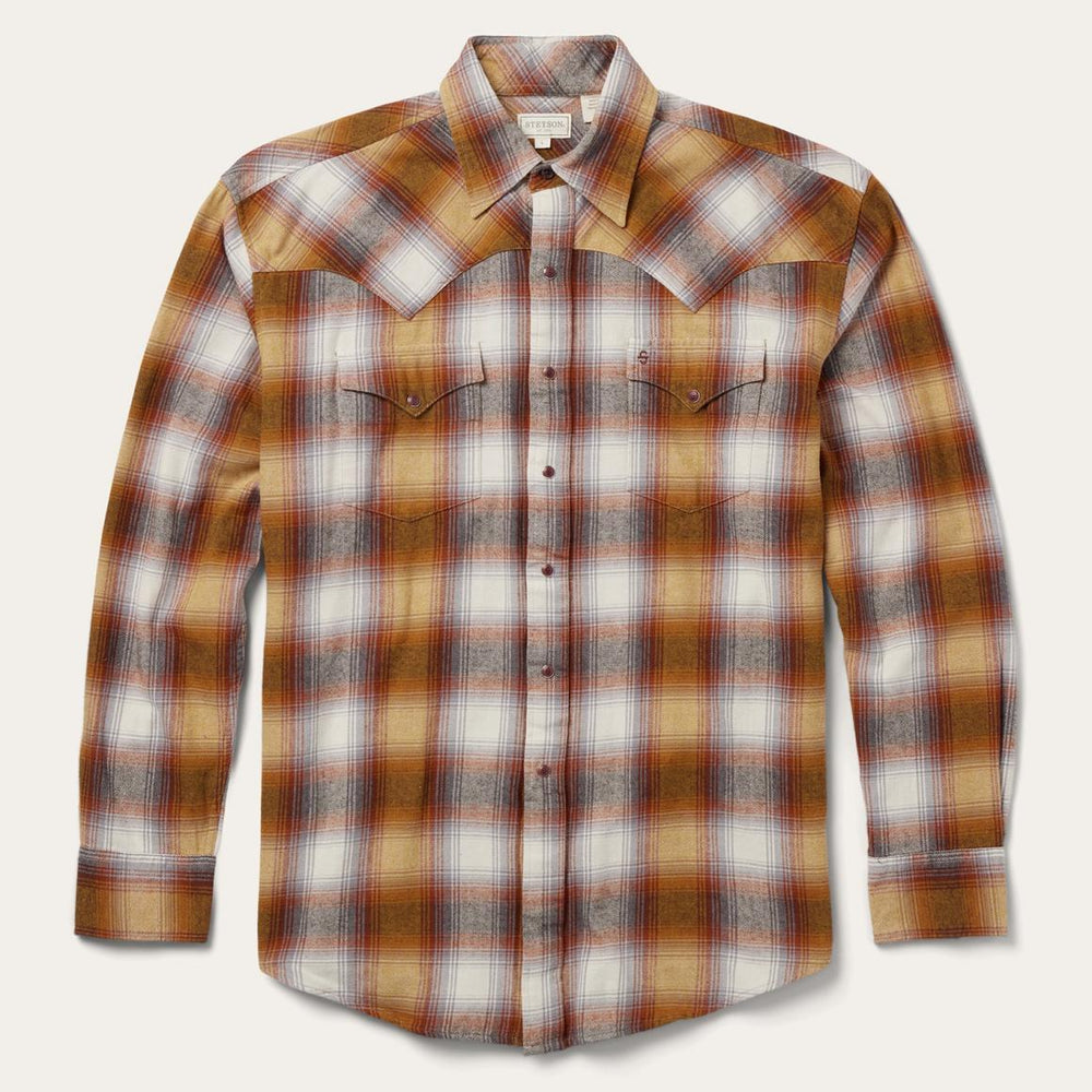 Rust Plaid Flannel Western Shirt Brown | Men Stetson Classic Cut