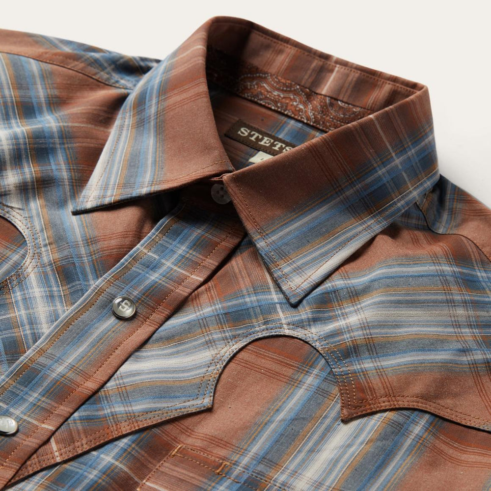 Rustic Plaid Western Shirt Brown | Men Stetson Classic Cut