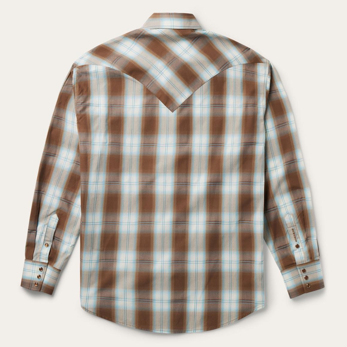 Sand Ombre Plaid Western Shirt Brown | Men Stetson Western Shirts