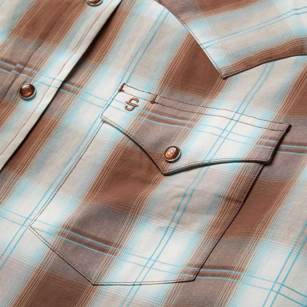 Sand Ombre Plaid Western Shirt Brown | Men Stetson Western Shirts