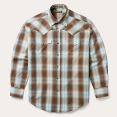 Sand Ombre Plaid Western Shirt Brown | Men Stetson Western Shirts