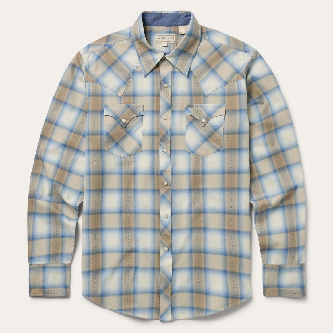 Sand Plaid Dobby Western Shirt Brown | Men Stetson Modern Cut
