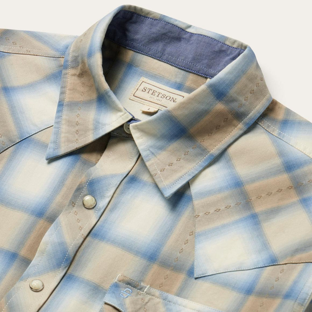 Sand Plaid Dobby Western Shirt Brown | Men Stetson Modern Cut