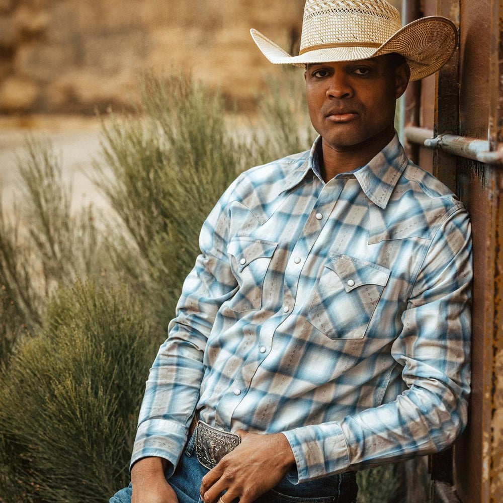 Sand Plaid Dobby Western Shirt Brown | Men Stetson Western Shirts