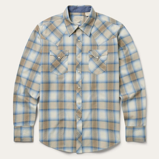 Sand Plaid Dobby Western Shirt Brown | Men Stetson Western Shirts