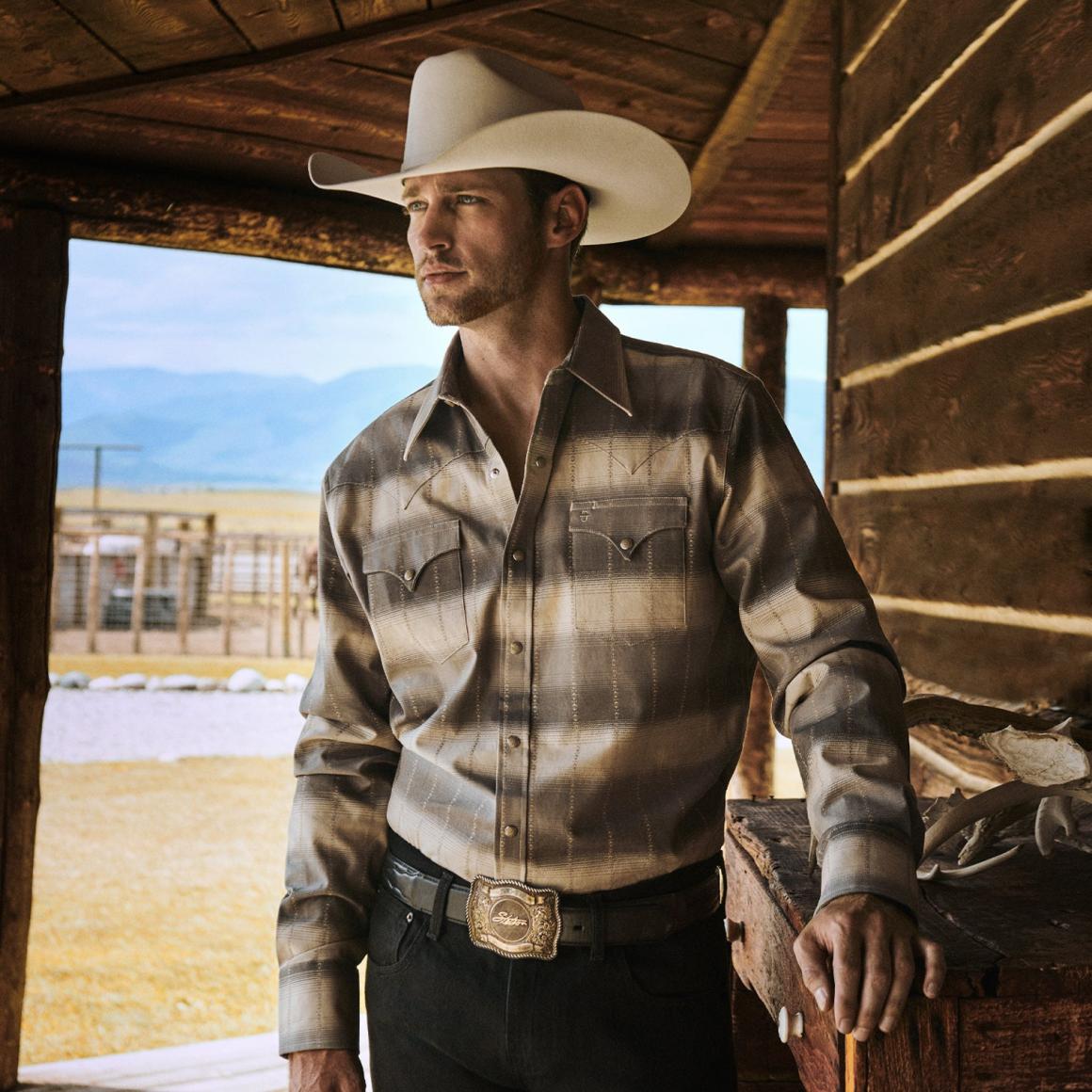 Serape Dobby Twill Western Shirt Brown | Men Stetson Modern Cut