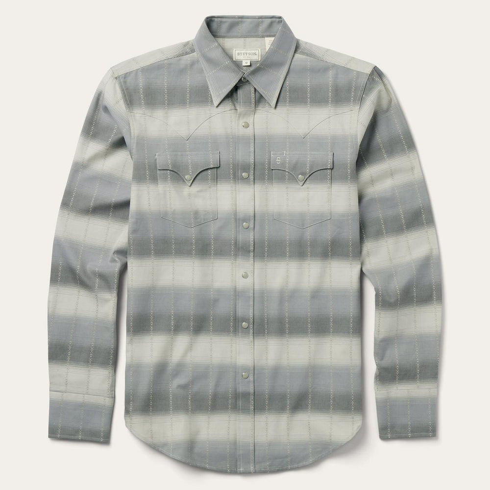 Serape Dobby Twill Western Shirt Brown | Men Stetson Modern Cut