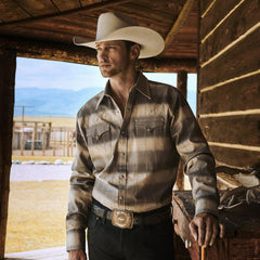Serape Dobby Twill Western Shirt Brown | Men Stetson Modern Cut