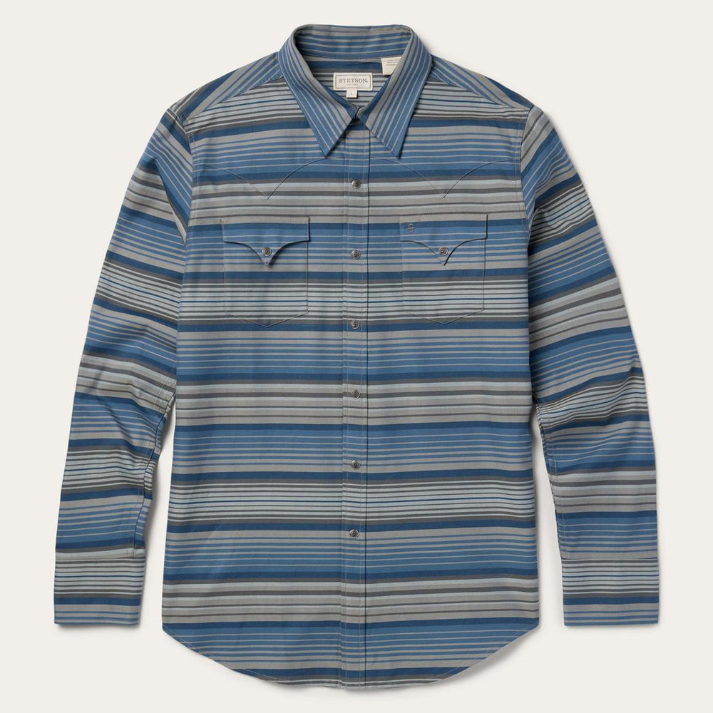 Serape Stripe Western Shirt Blue | Men Stetson Western Shirts