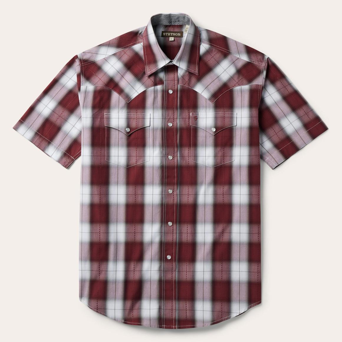 Shadow Plaid Short Sleeve Western Shirt Wine | Men Stetson Classic Cut