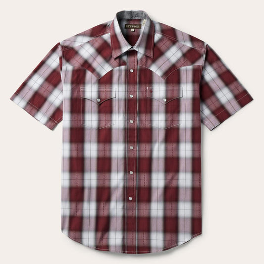 Shadow Plaid Short Sleeve Western Shirt Wine | Men Stetson Western Shirts