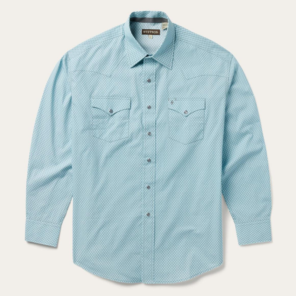 Silver Diamond Neat Print Western Shirt Blue | Men Stetson Western Shirts