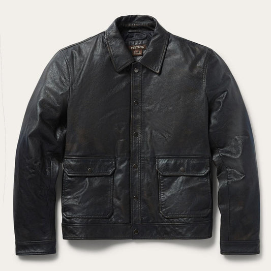 Snap Front Leather Jacket Brown | Men Stetson Jackets