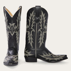 Tina Black &amp; White Flame Embroidered Cowboy Boot Black | Women Stetson Western