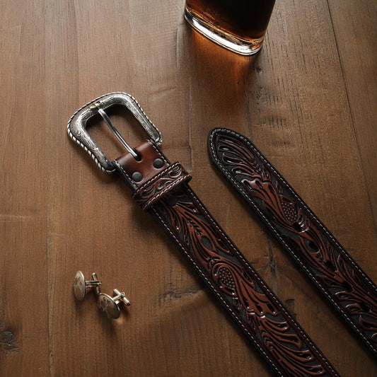 Tooled Belt Dark Brown | Men Stetson Belts