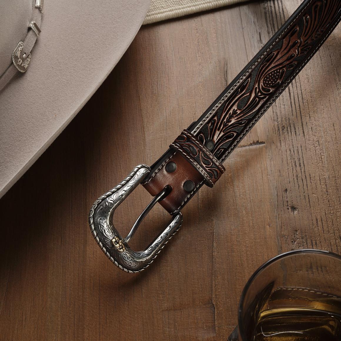 Tooled Belt Dark Brown | Men Stetson Belts