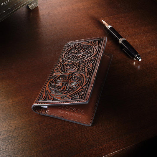 Tooled Checkbook Brown | Men Stetson Wallets