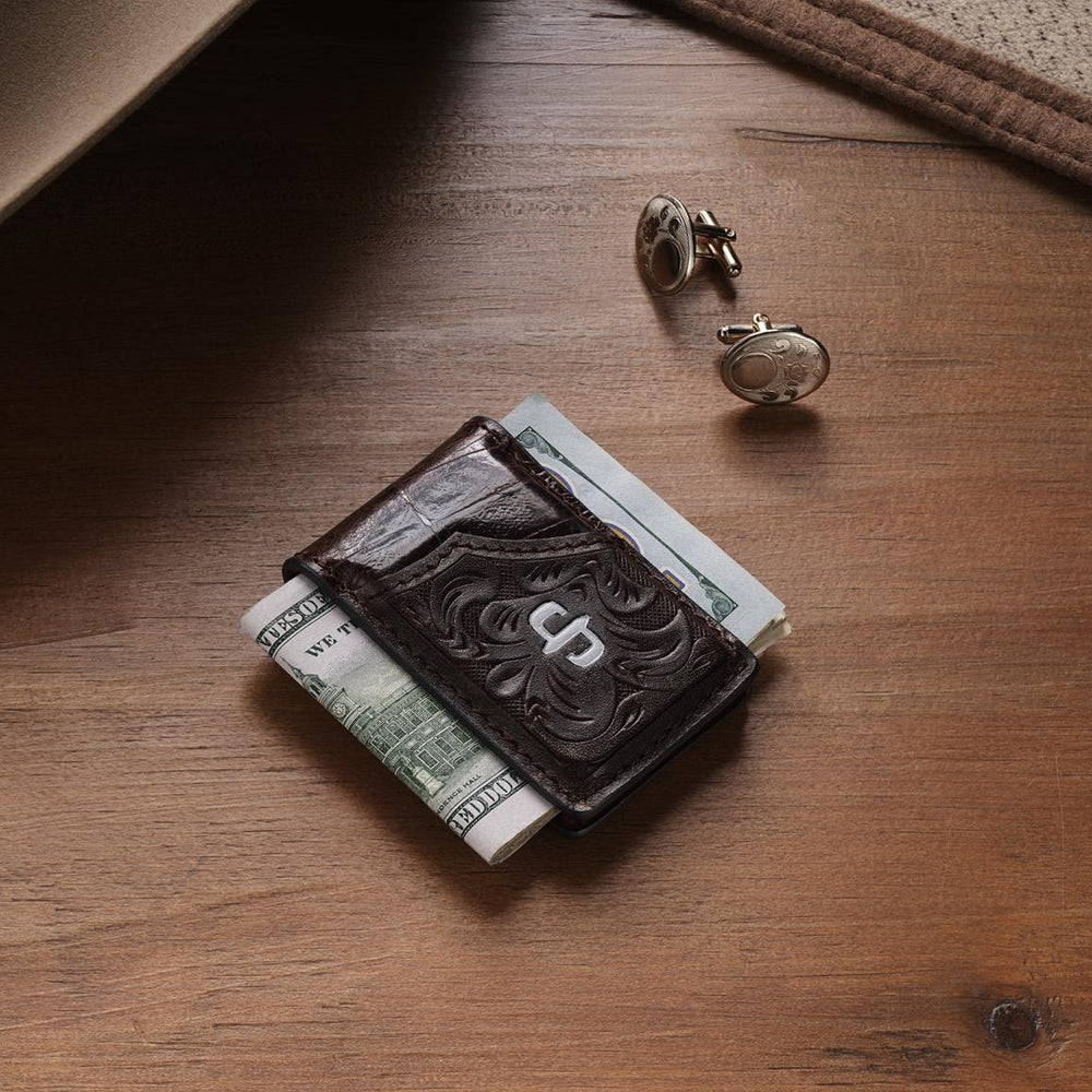 Tooled Embossed Croco Money Clip Brown | Men Stetson Wallets