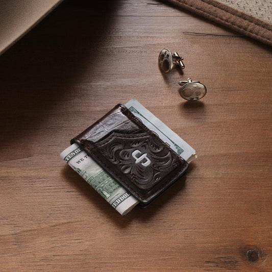 Tooled Embossed Croco Money Clip Brown | Men Stetson Wallets