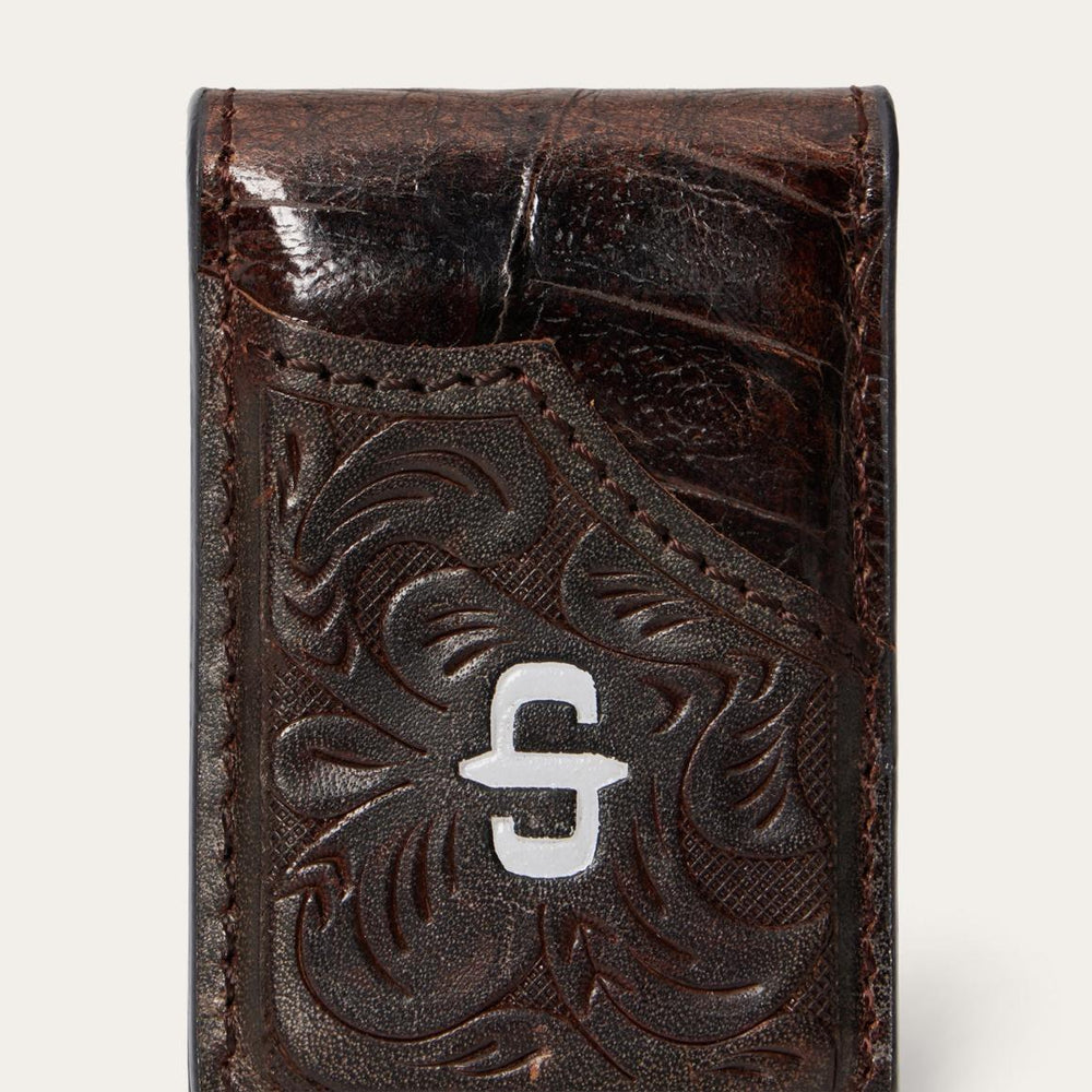 Tooled Embossed Croco Money Clip Brown | Men Stetson Wallets