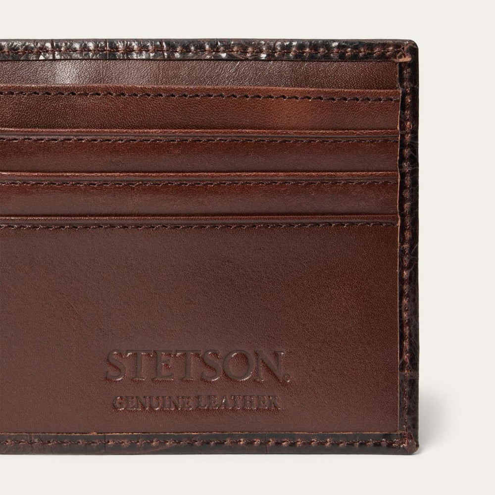 Tooled Embossed Ostrich Bi-Fold Wallet Brown | Men Stetson Wallets