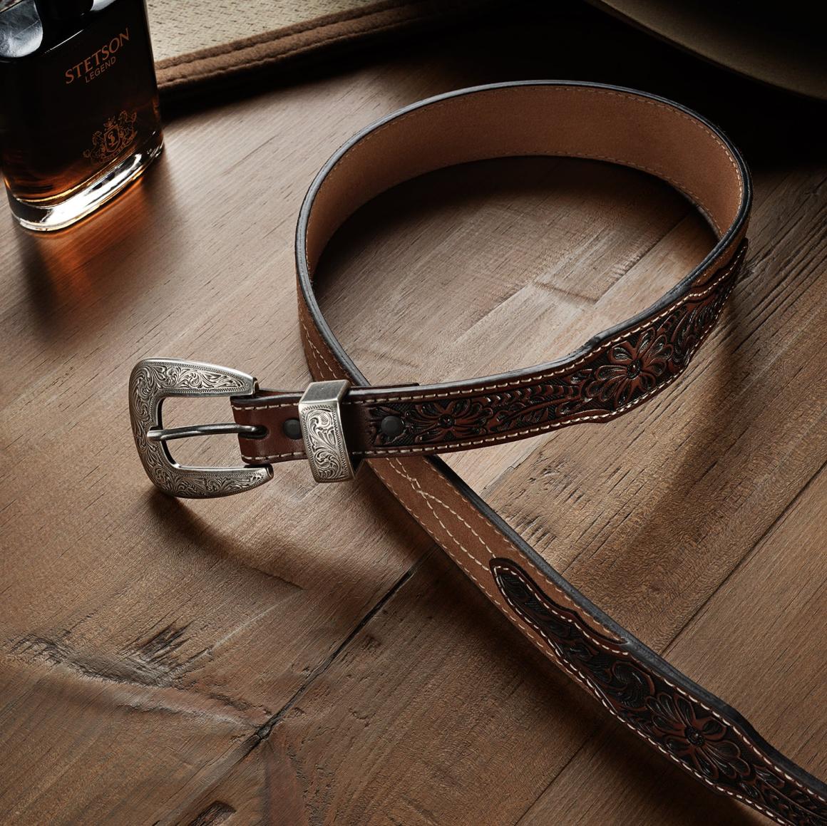 Tooled Tapered Belt Brown/sand | Men Stetson Belts