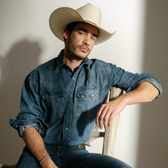 Turquoise Snap Western Denim Shirt Blue | Men Stetson Denim Shirts