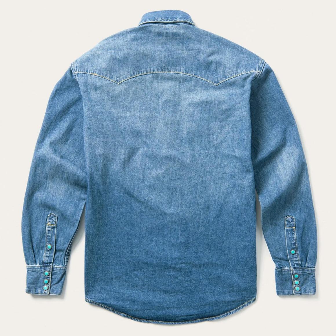Turquoise Snap Western Denim Shirt Blue | Men Stetson Denim Shirts