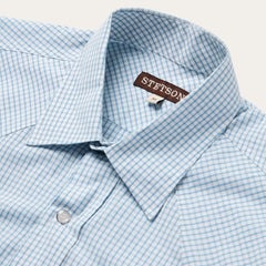 Two Stripe Check Western Shirt Blue | Men Stetson Classic Cut