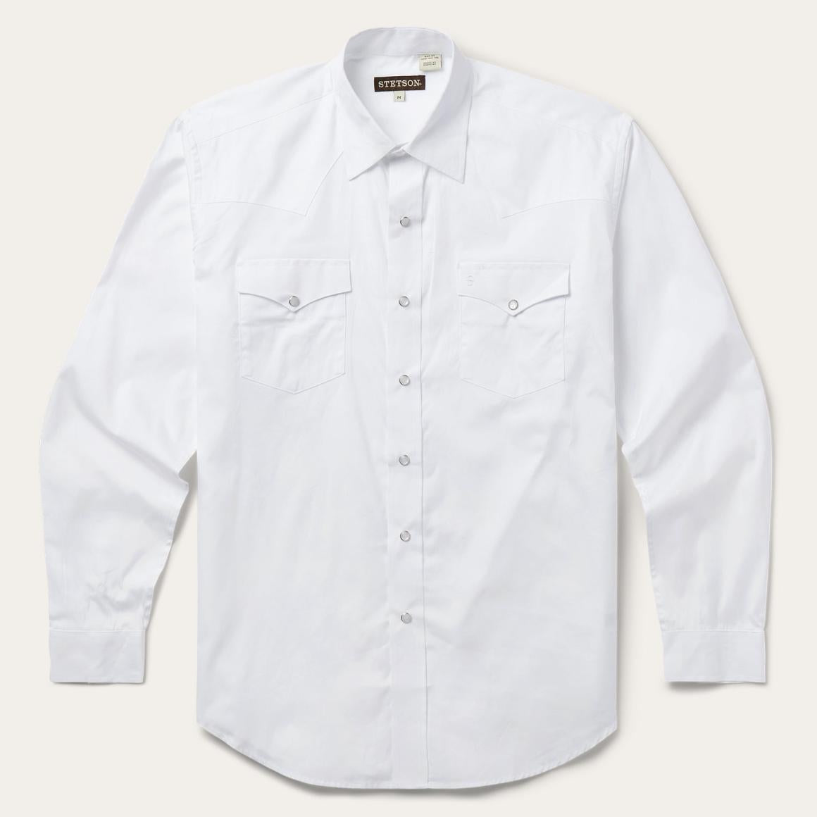White Pinpoint Oxford Western Shirt White | Men Stetson Western Shirts