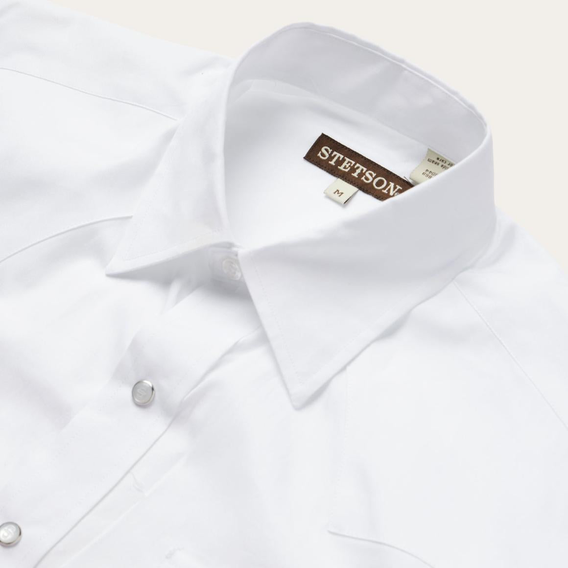 White Pinpoint Oxford Western Shirt White | Men Stetson Western Shirts