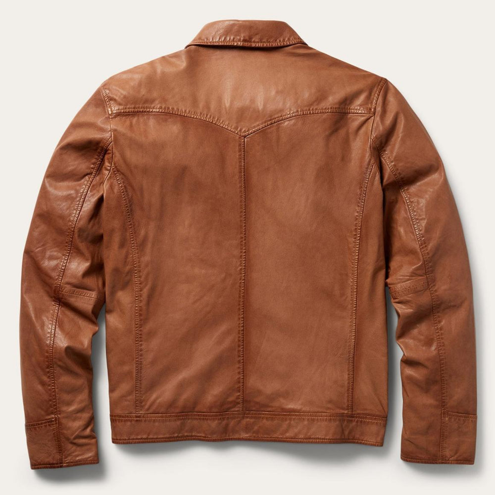 Zip-Front Lightweight Leather Jacket Brown | Men Stetson Jackets