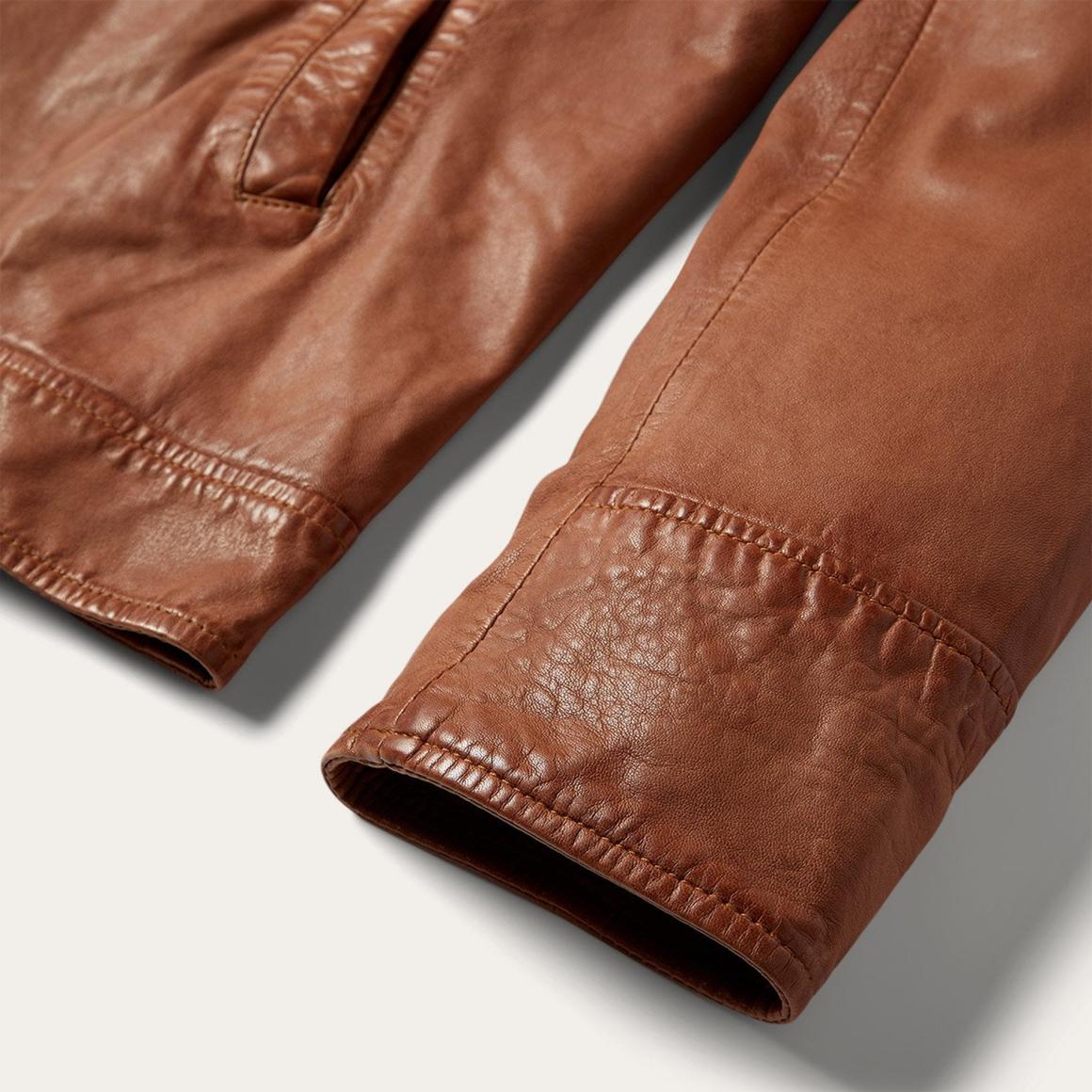 Zip-Front Lightweight Leather Jacket Brown | Men Stetson Jackets